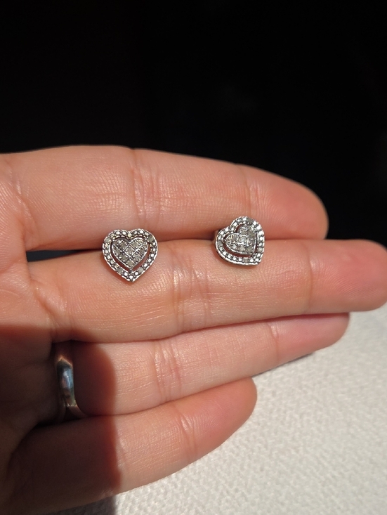 Jewelry - 1/10Ct Genuine Diamomd Sterling Silver Heart Stud Earrings